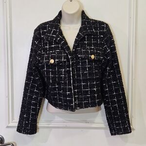 Evolutionary Black and White Metallic Thread Tweed Jacket, Large